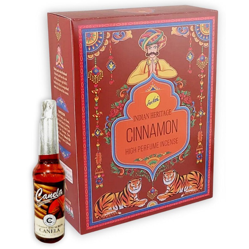 Incienso Indian Heritage Cinnamon-Canela  (15 g) (Caja 12 unds) + Agua Canela 70 ml (Gratis)